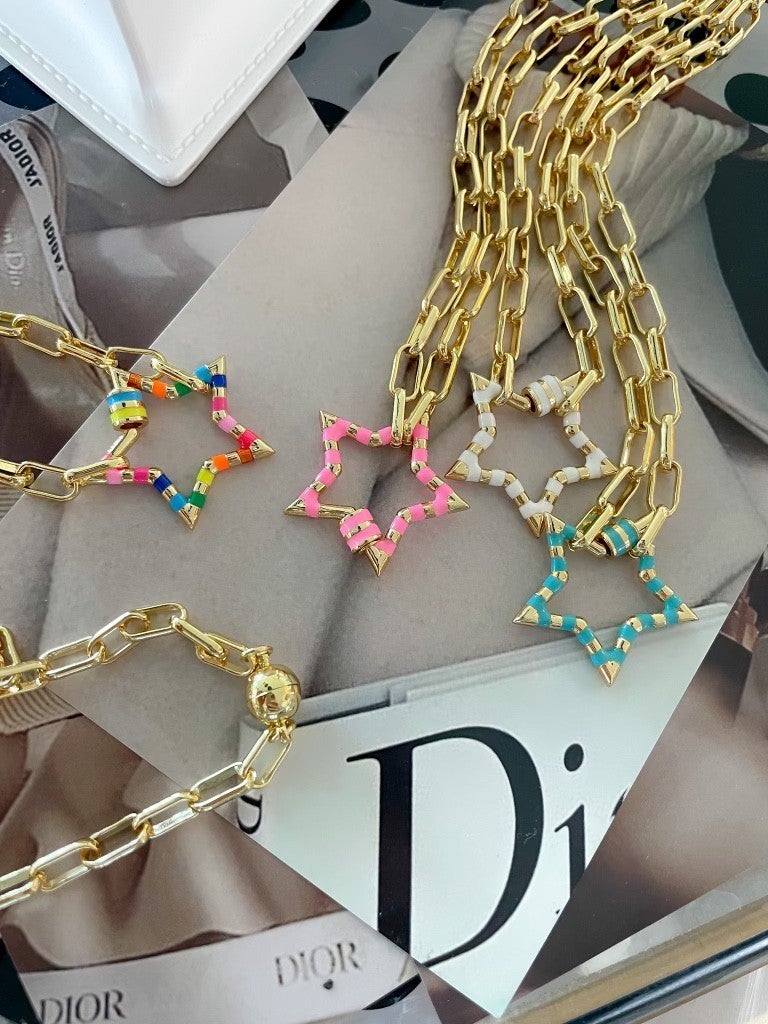 Enamel Stripe Star Magnetic Necklace-Necklaces-Krush Kandy, Women's Online Fashion Boutique Located in Phoenix, Arizona (Scottsdale Area)