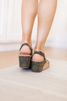 Corkys Walk This Way Wedge Sandals in Olive Suede-Sandals-Krush Kandy, Women's Online Fashion Boutique Located in Phoenix, Arizona (Scottsdale Area)