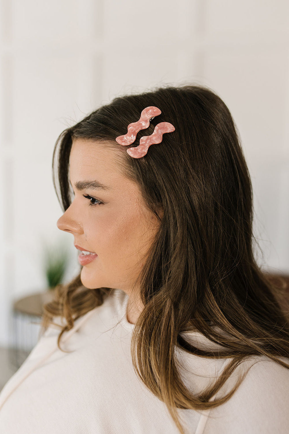Wavy Clip Set Pink Pearl-Hair Accessories-Krush Kandy, Women's Online Fashion Boutique Located in Phoenix, Arizona (Scottsdale Area)