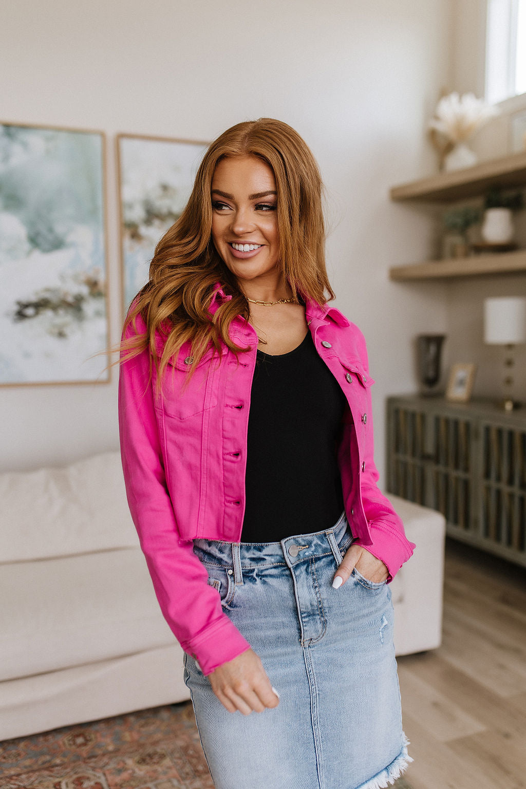 Judy Blue With a Whisper Denim Jacket in Hot Pink-Jackets-Krush Kandy, Women's Online Fashion Boutique Located in Phoenix, Arizona (Scottsdale Area)