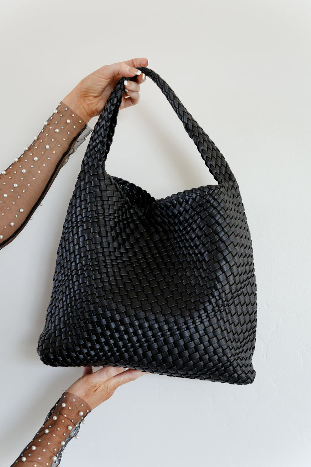 Woven and Worn Tote in Black-Purses & Bags-Krush Kandy, Women's Online Fashion Boutique Located in Phoenix, Arizona (Scottsdale Area)