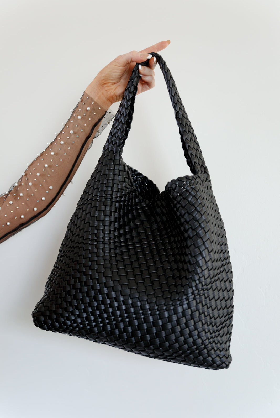 Woven and Worn Tote in Black-Purses & Bags-Krush Kandy, Women's Online Fashion Boutique Located in Phoenix, Arizona (Scottsdale Area)