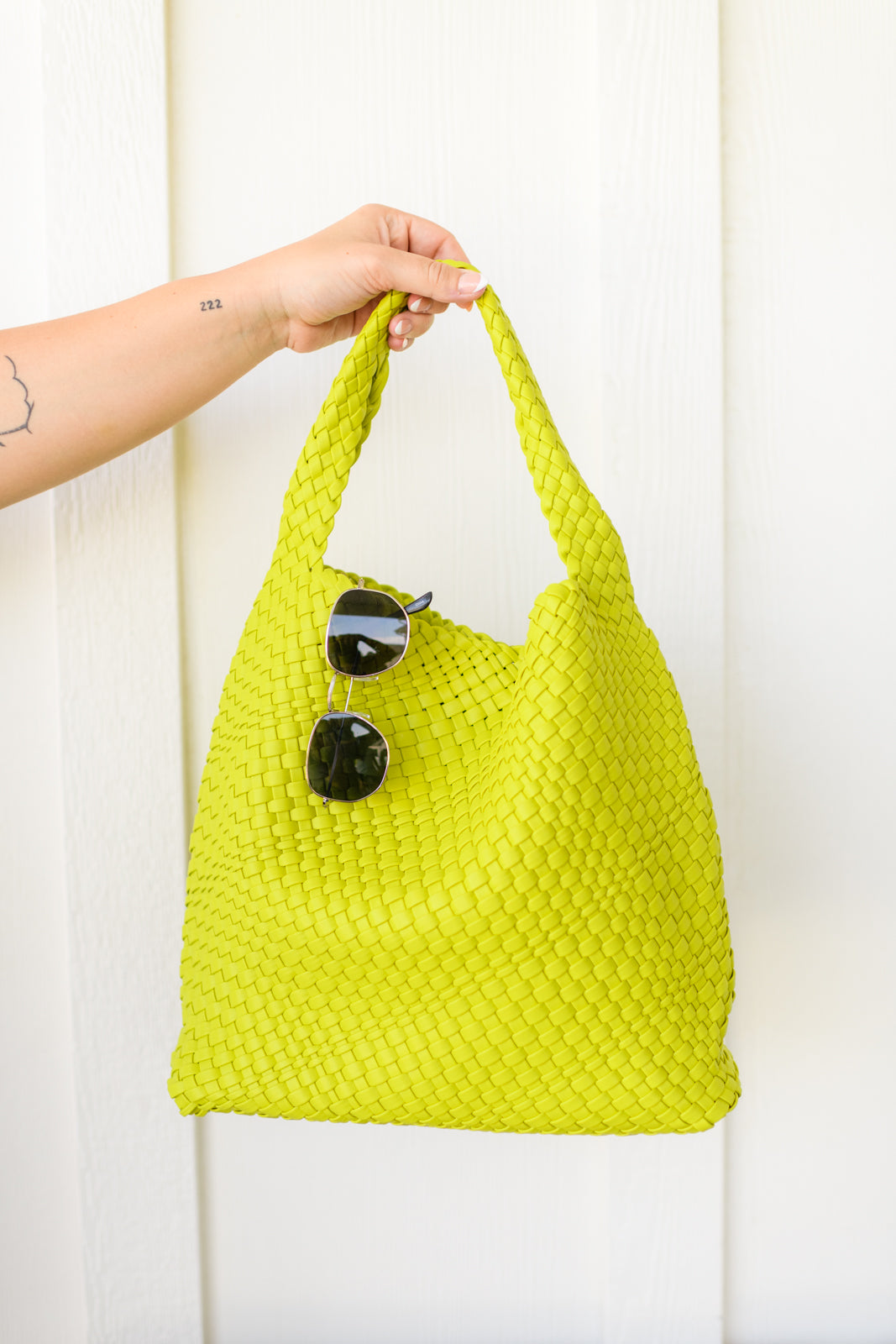 Woven and Worn Tote in Citron-Purses & Bags-Krush Kandy, Women's Online Fashion Boutique Located in Phoenix, Arizona (Scottsdale Area)