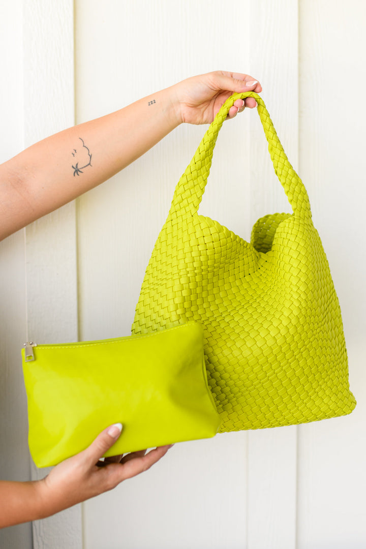 Woven and Worn Tote in Citron-Purses & Bags-Krush Kandy, Women's Online Fashion Boutique Located in Phoenix, Arizona (Scottsdale Area)