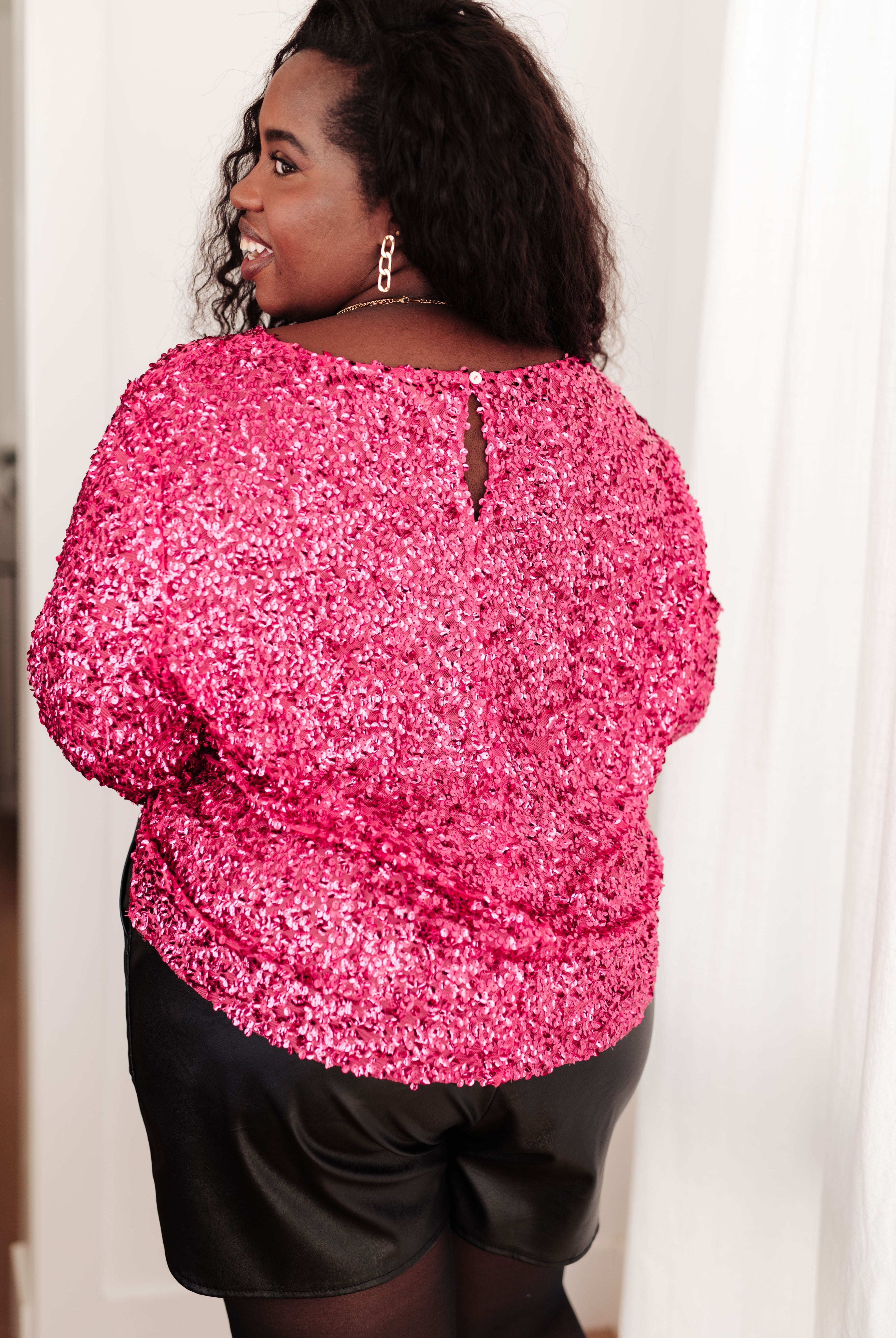 You Found Me Sequin Top in Fuchsia-Long Sleeve Tops-Krush Kandy, Women's Online Fashion Boutique Located in Phoenix, Arizona (Scottsdale Area)