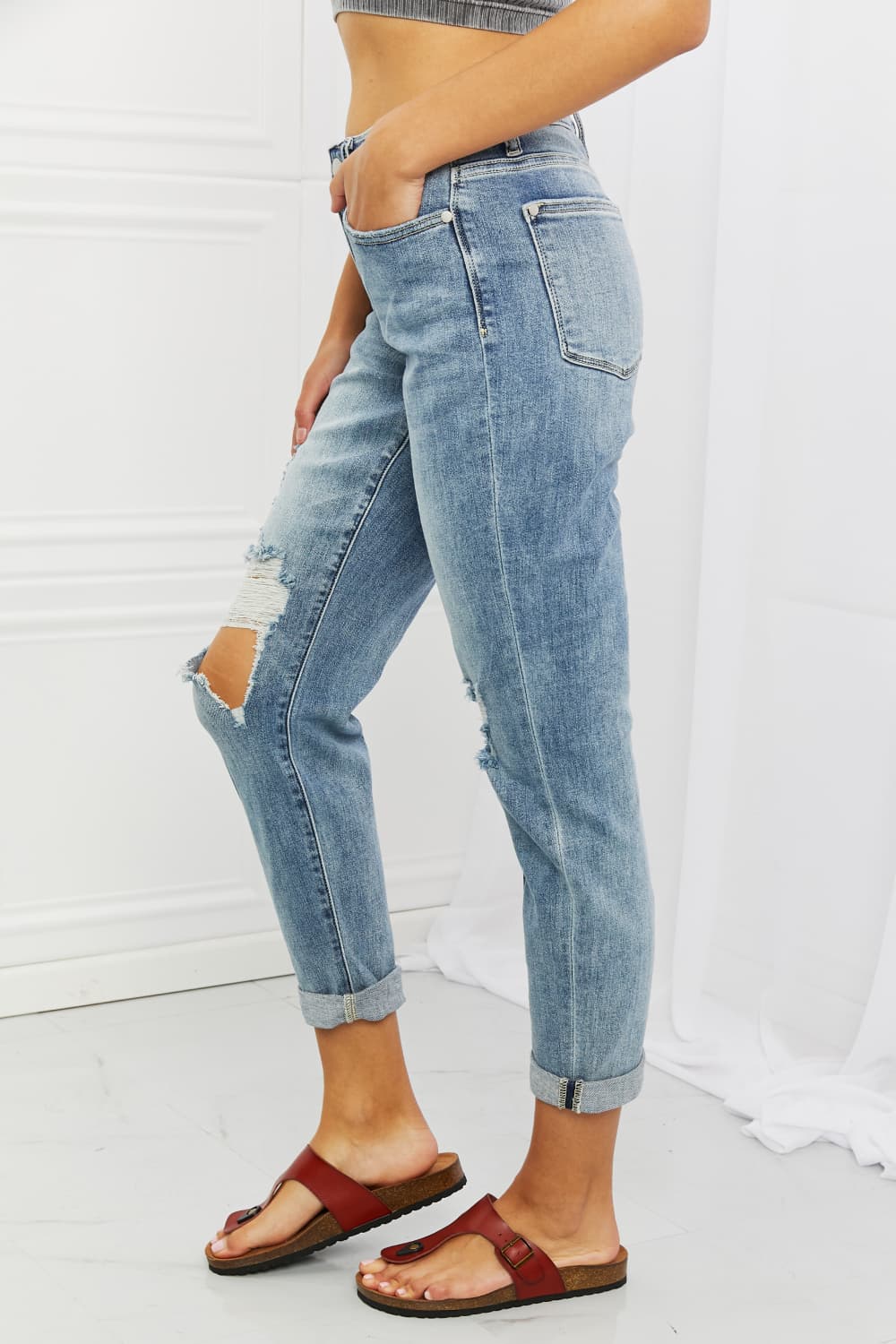 Judy Blue Malia Full Size Mid Rise Boyfriend Jeans-Jeans-Krush Kandy, Women's Online Fashion Boutique Located in Phoenix, Arizona (Scottsdale Area)