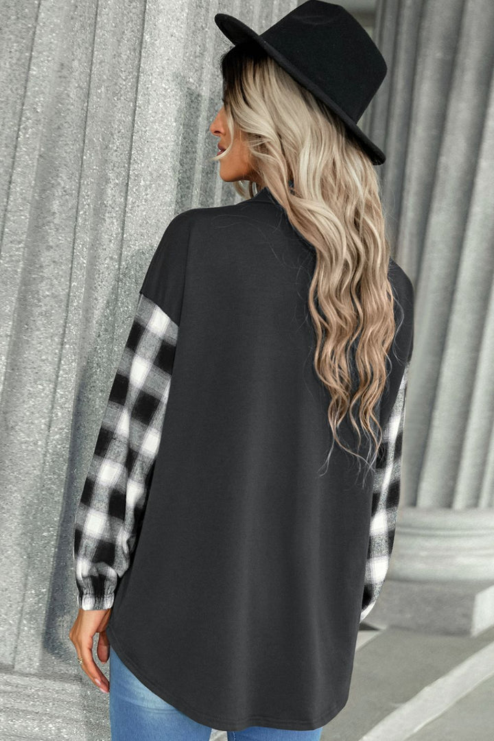 Falling For You Plaid Sleeve Button Up-Long Sleeve Tops-Krush Kandy, Women's Online Fashion Boutique Located in Phoenix, Arizona (Scottsdale Area)