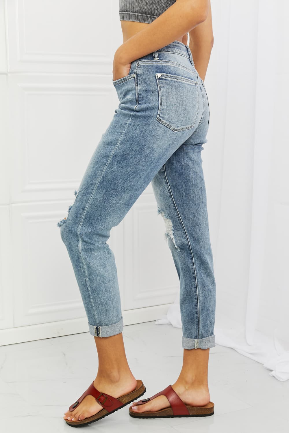 Judy Blue Malia Full Size Mid Rise Boyfriend Jeans-Jeans-Krush Kandy, Women's Online Fashion Boutique Located in Phoenix, Arizona (Scottsdale Area)
