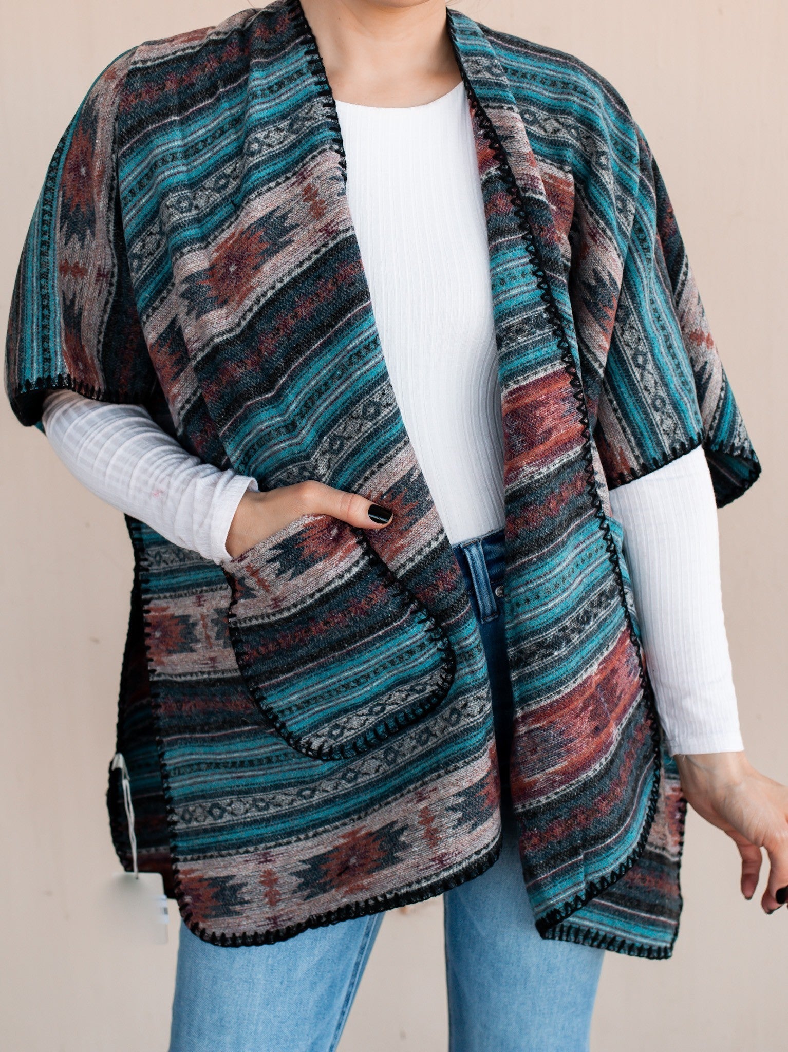 Fall Dreams Aztec Double Pocket Kimono | Pre-Order-Kimonos-Krush Kandy, Women's Online Fashion Boutique Located in Phoenix, Arizona (Scottsdale Area)