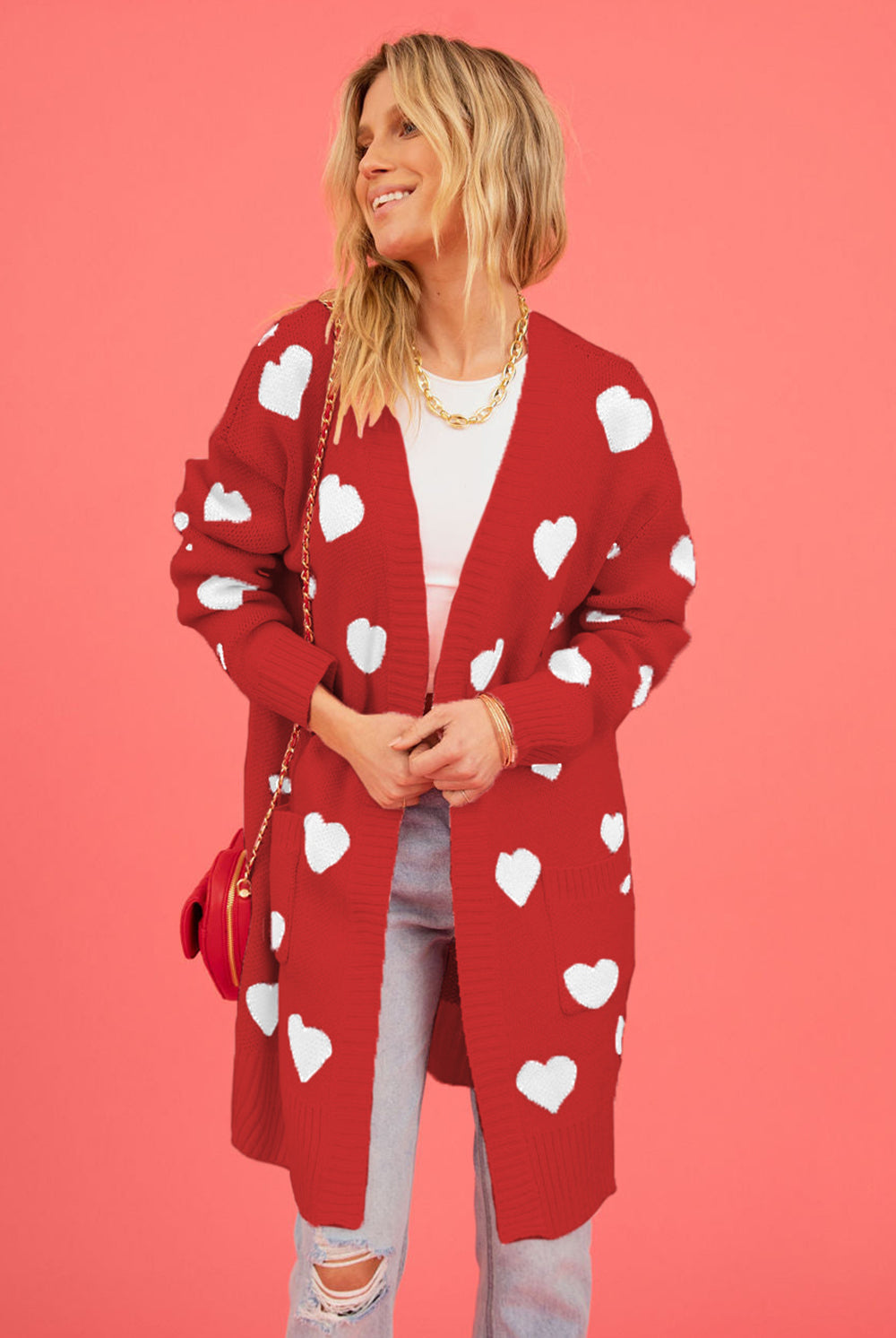 Heart Graphic Open Front Cardigan with Pockets-Krush Kandy, Women's Online Fashion Boutique Located in Phoenix, Arizona (Scottsdale Area)