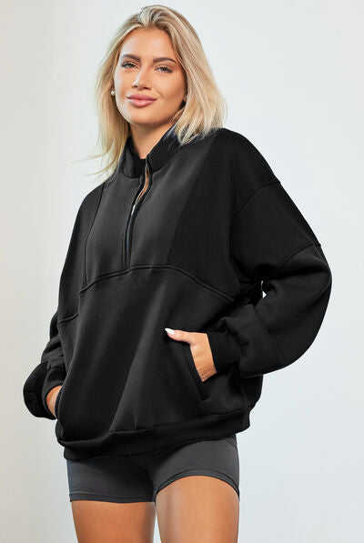 Half Zip Dropped Shoulder Sweatshirt-Krush Kandy, Women's Online Fashion Boutique Located in Phoenix, Arizona (Scottsdale Area)