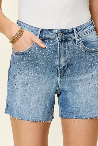 Judy Blue Full Size High Waist Rhinestone Decor Denim Shorts-Denim-Krush Kandy, Women's Online Fashion Boutique Located in Phoenix, Arizona (Scottsdale Area)