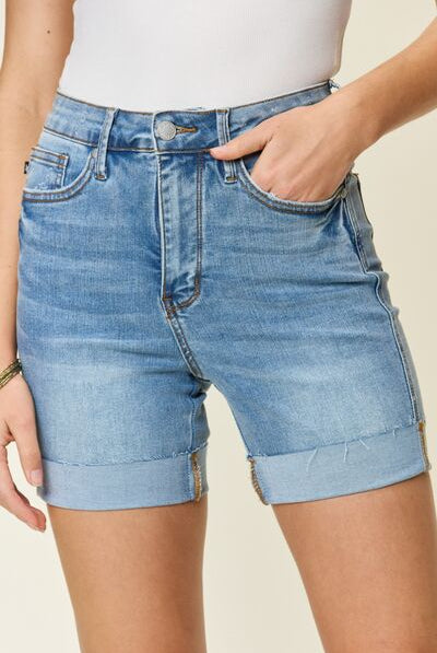 Judy Blue Full Size Tummy Control High Waist Denim Shorts-Shorts-Krush Kandy, Women's Online Fashion Boutique Located in Phoenix, Arizona (Scottsdale Area)