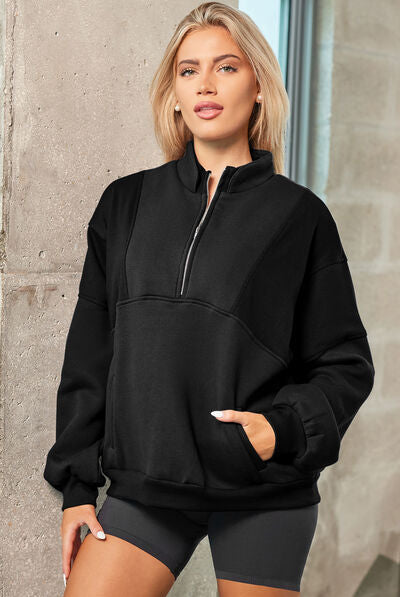 Half Zip Dropped Shoulder Sweatshirt-Krush Kandy, Women's Online Fashion Boutique Located in Phoenix, Arizona (Scottsdale Area)
