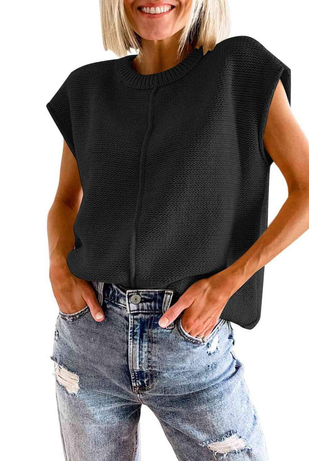 Cap Sleeve Sweater Vest-Vests-Krush Kandy, Women's Online Fashion Boutique Located in Phoenix, Arizona (Scottsdale Area)