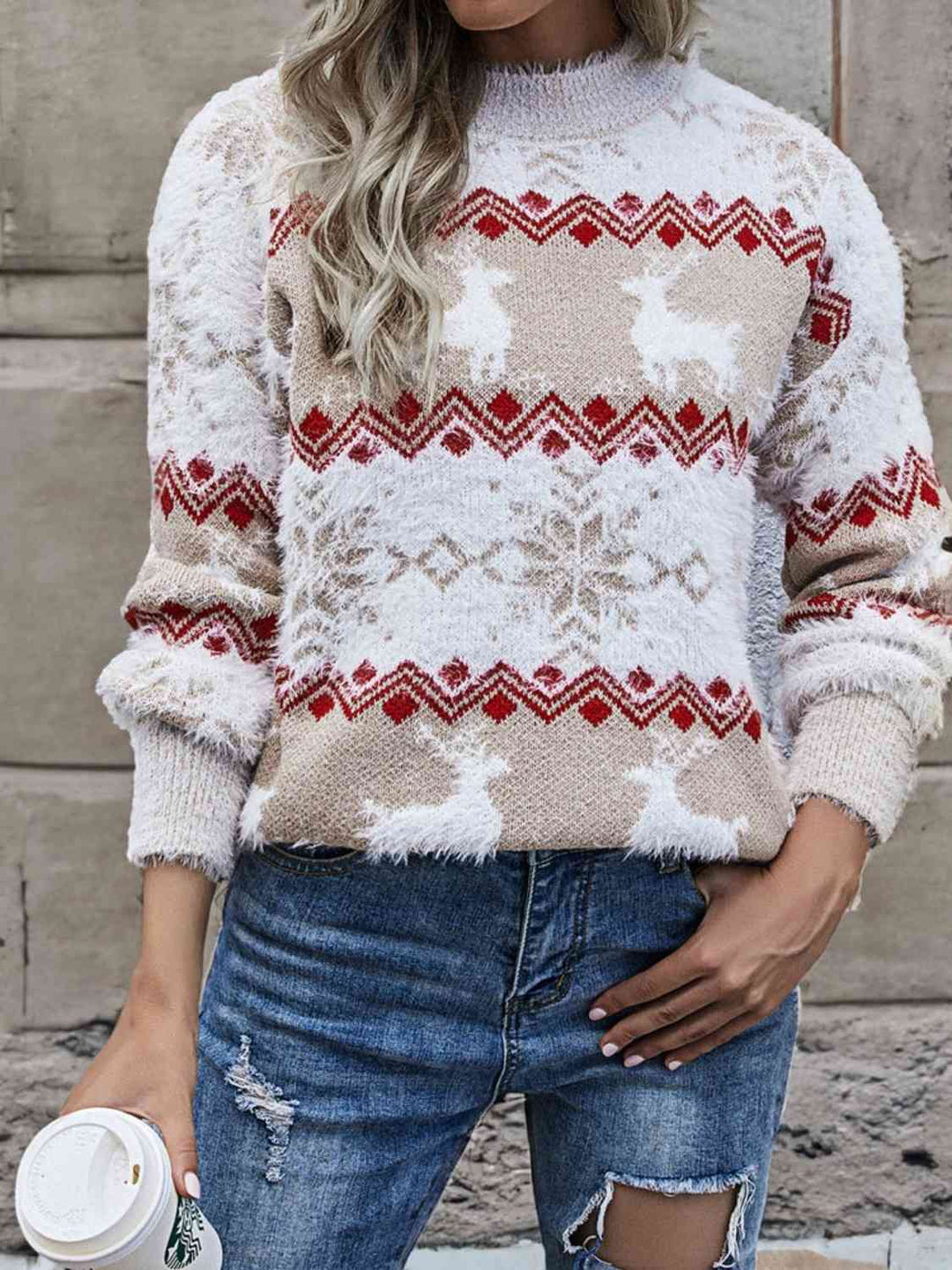 Reindeer & Snowflake Round Neck Sweater-Krush Kandy, Women's Online Fashion Boutique Located in Phoenix, Arizona (Scottsdale Area)