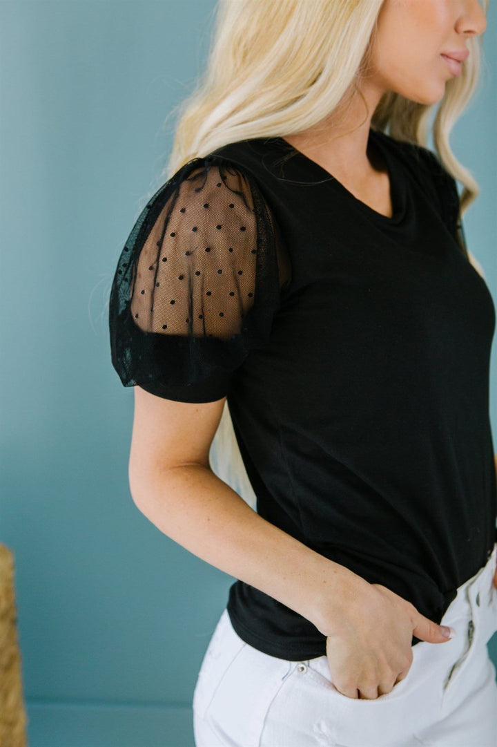 Swiss Dot Sleeve Tee-Short Sleeve Tops-Krush Kandy, Women's Online Fashion Boutique Located in Phoenix, Arizona (Scottsdale Area)