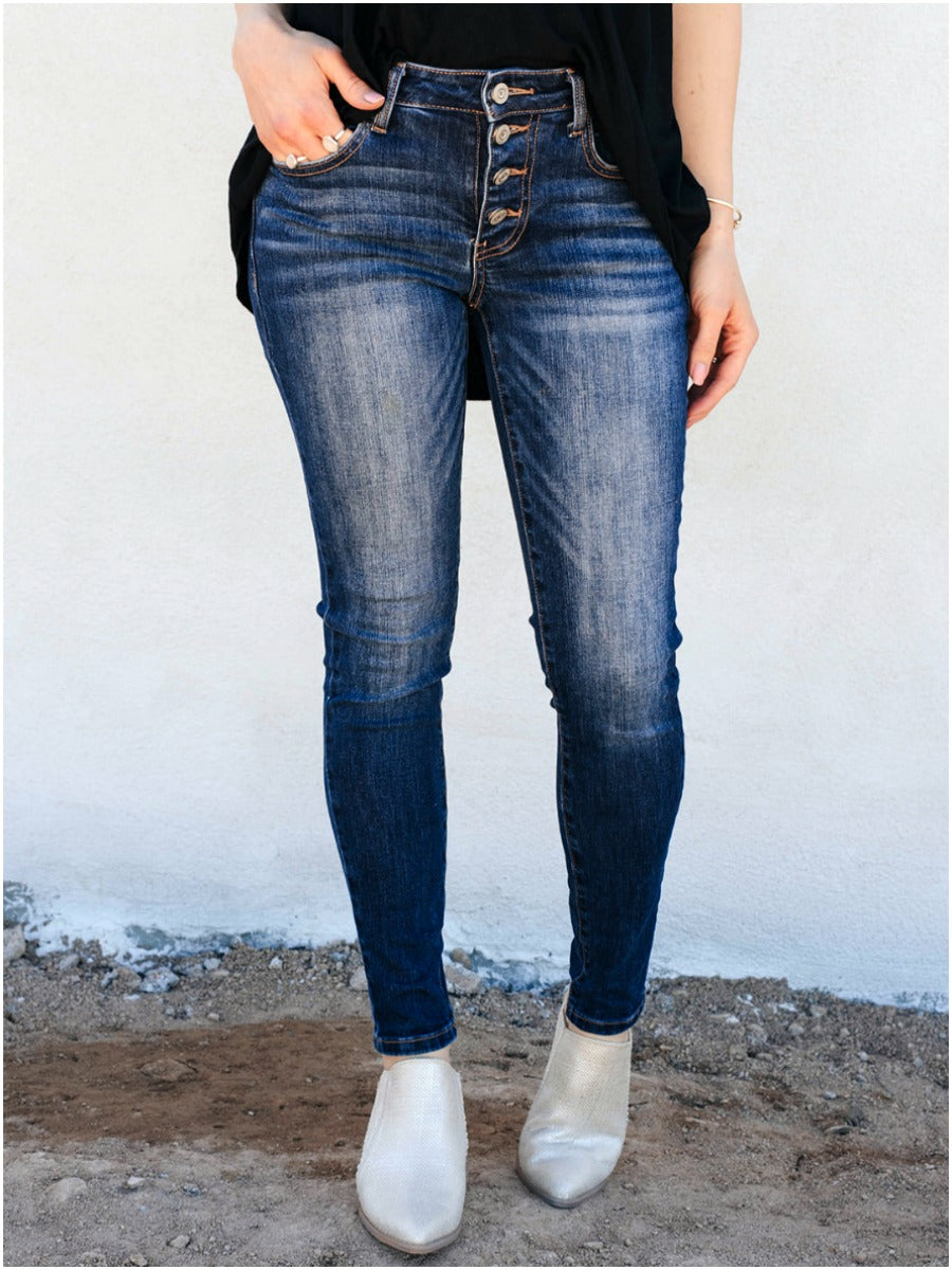 (0-3X) Skinny Basic Button Down Jeans-Jeans-Krush Kandy, Women's Online Fashion Boutique Located in Phoenix, Arizona (Scottsdale Area)