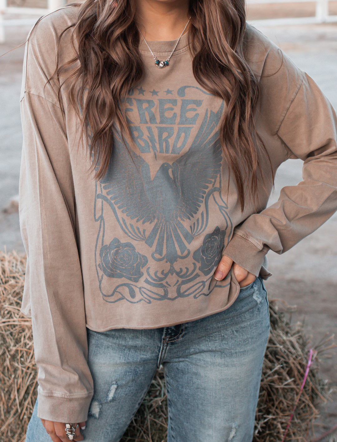 Free Bird Mineral Wash Graphic Long Sleeve | 2 Colors PREORDER OPEN-Long Sleeve Tops-Krush Kandy, Women's Online Fashion Boutique Located in Phoenix, Arizona (Scottsdale Area)