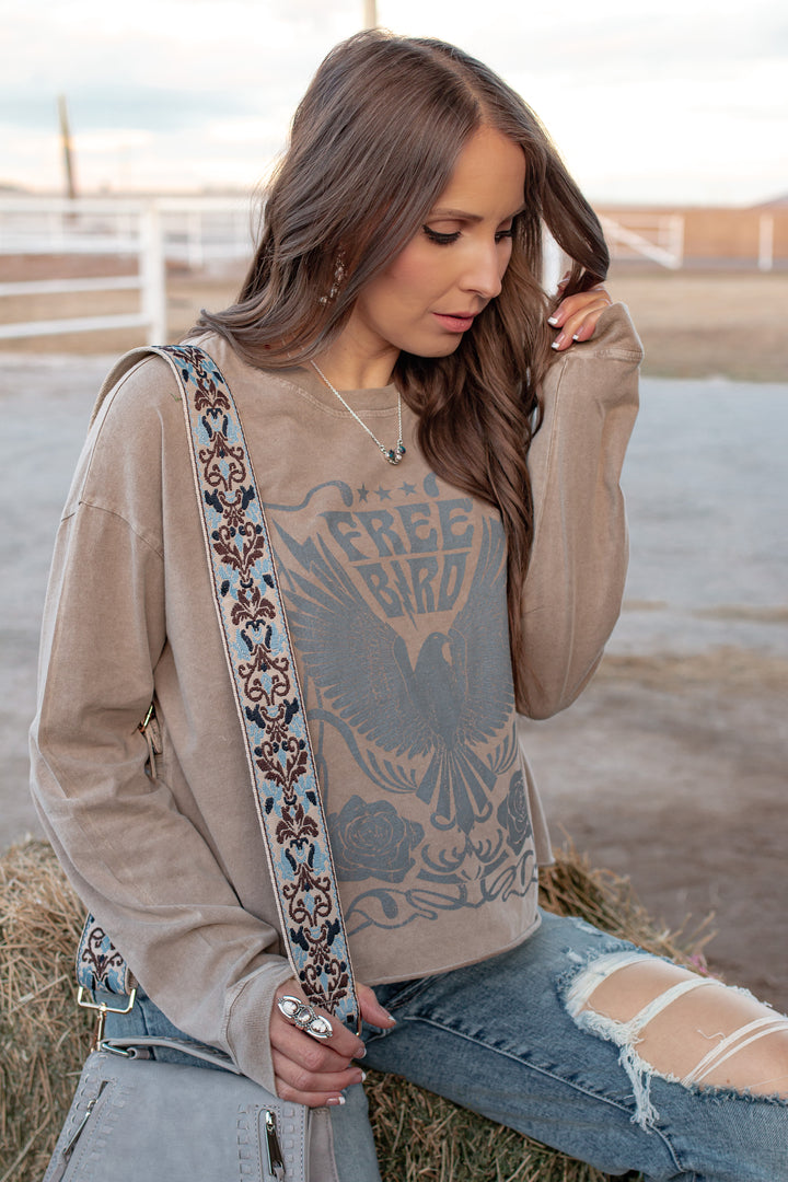 Free Bird Mineral Wash Graphic Long Sleeve | 2 Colors PREORDER OPEN-Long Sleeve Tops-Krush Kandy, Women's Online Fashion Boutique Located in Phoenix, Arizona (Scottsdale Area)