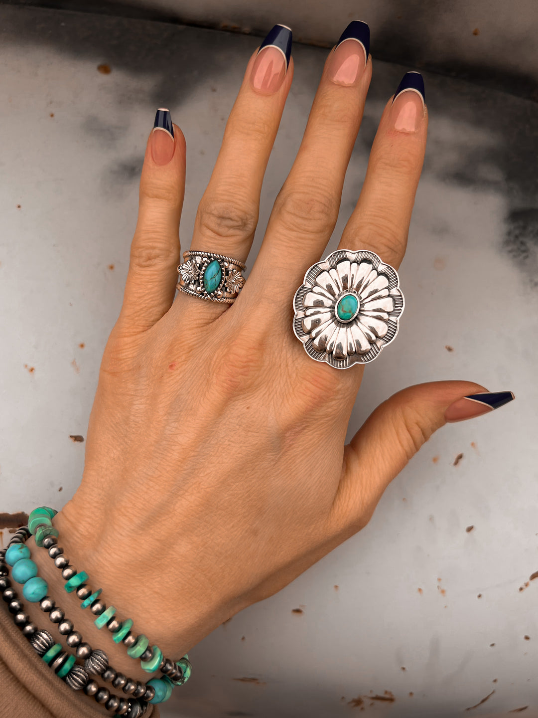 Concho Flower Onesie Sterling Silver Stone Ring-Rings-Krush Kandy, Women's Online Fashion Boutique Located in Phoenix, Arizona (Scottsdale Area)