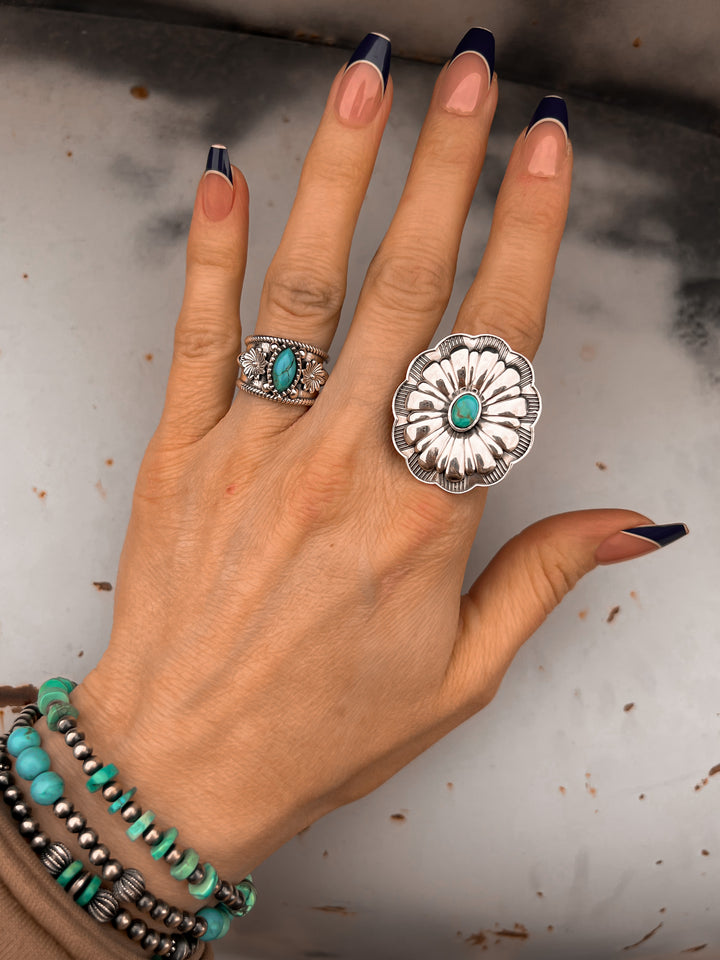 Concho Flower Onesie Sterling Silver Stone Ring-Rings-Krush Kandy, Women's Online Fashion Boutique Located in Phoenix, Arizona (Scottsdale Area)