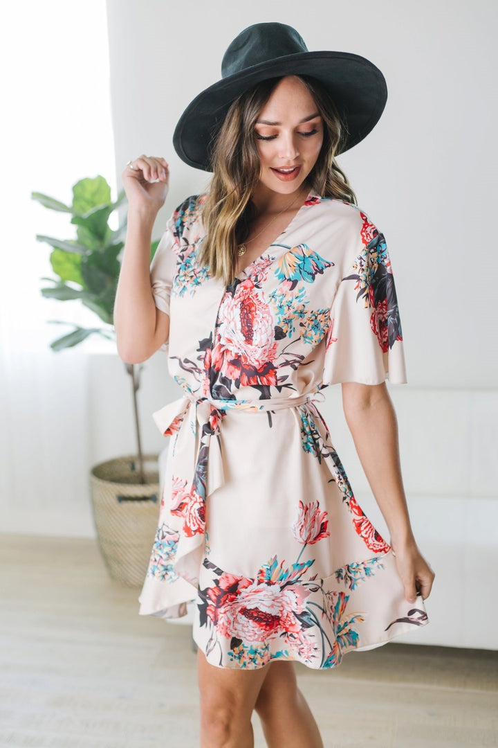 Floral Wrap Midi-Dresses-Krush Kandy, Women's Online Fashion Boutique Located in Phoenix, Arizona (Scottsdale Area)