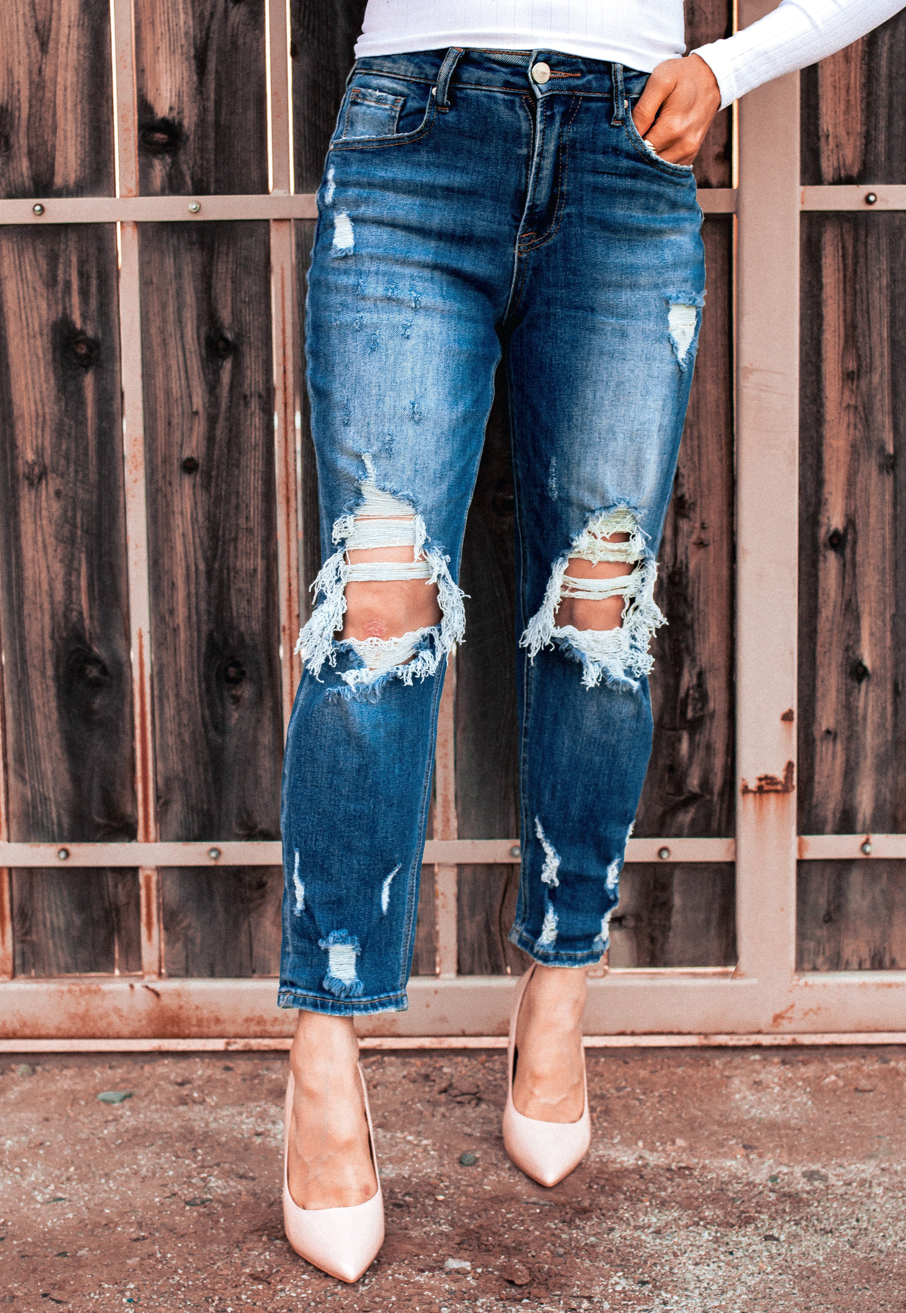 RISEN Weekend Plans High Rise Distressed Boyfriend Capri Jeans | PLUS/REG-Jeans-Krush Kandy, Women's Online Fashion Boutique Located in Phoenix, Arizona (Scottsdale Area)