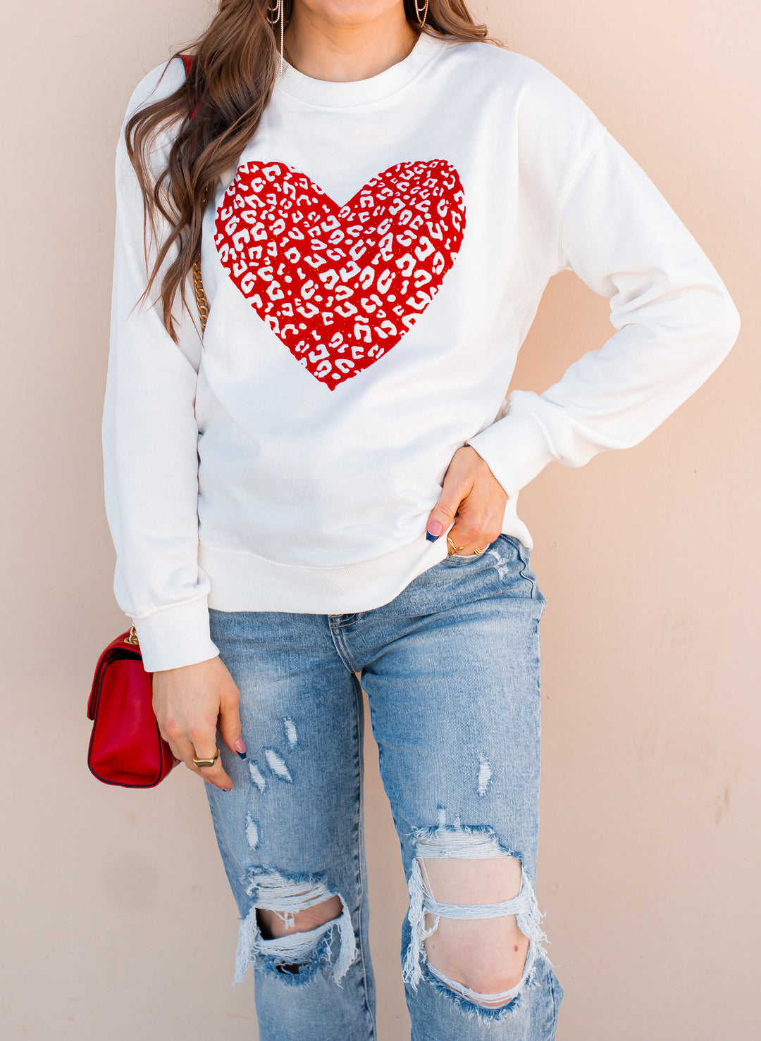 Valentine's Day Leopard Heart Graphic Sweatshirt-Sweatshirts-Krush Kandy, Women's Online Fashion Boutique Located in Phoenix, Arizona (Scottsdale Area)