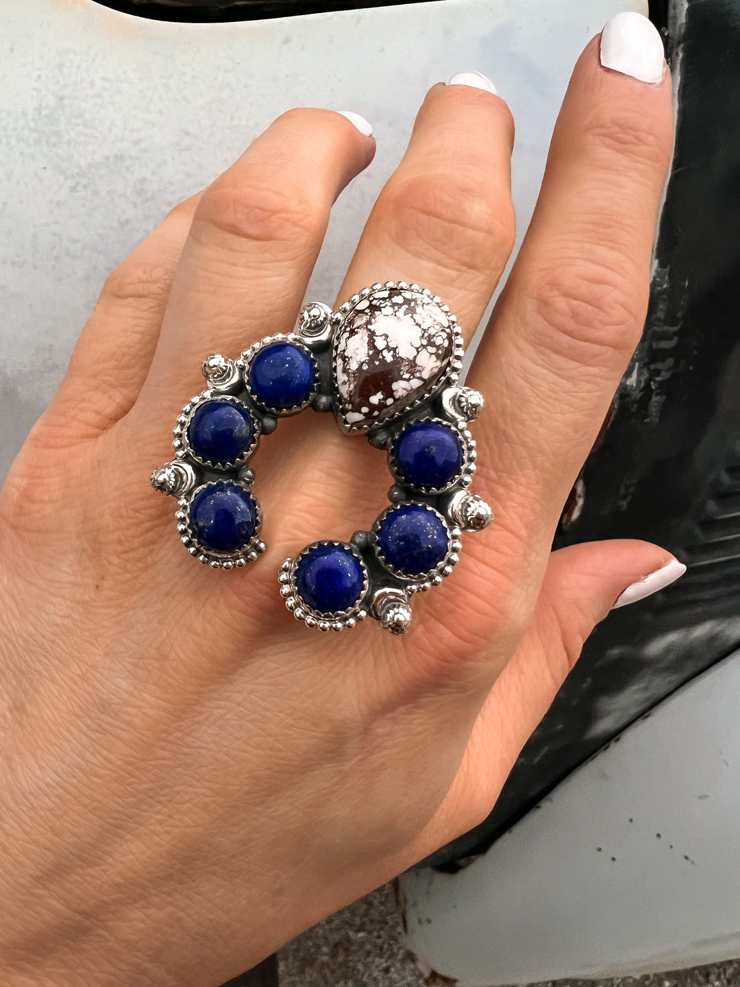 Squash Blossom Horseshoe Sterling Silver Ring | Multiple Stone Options!-Rings-Krush Kandy, Women's Online Fashion Boutique Located in Phoenix, Arizona (Scottsdale Area)