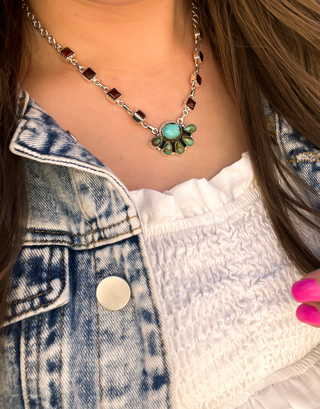 Amber and Turquoise Cluster Necklace-Necklaces-Krush Kandy, Women's Online Fashion Boutique Located in Phoenix, Arizona (Scottsdale Area)