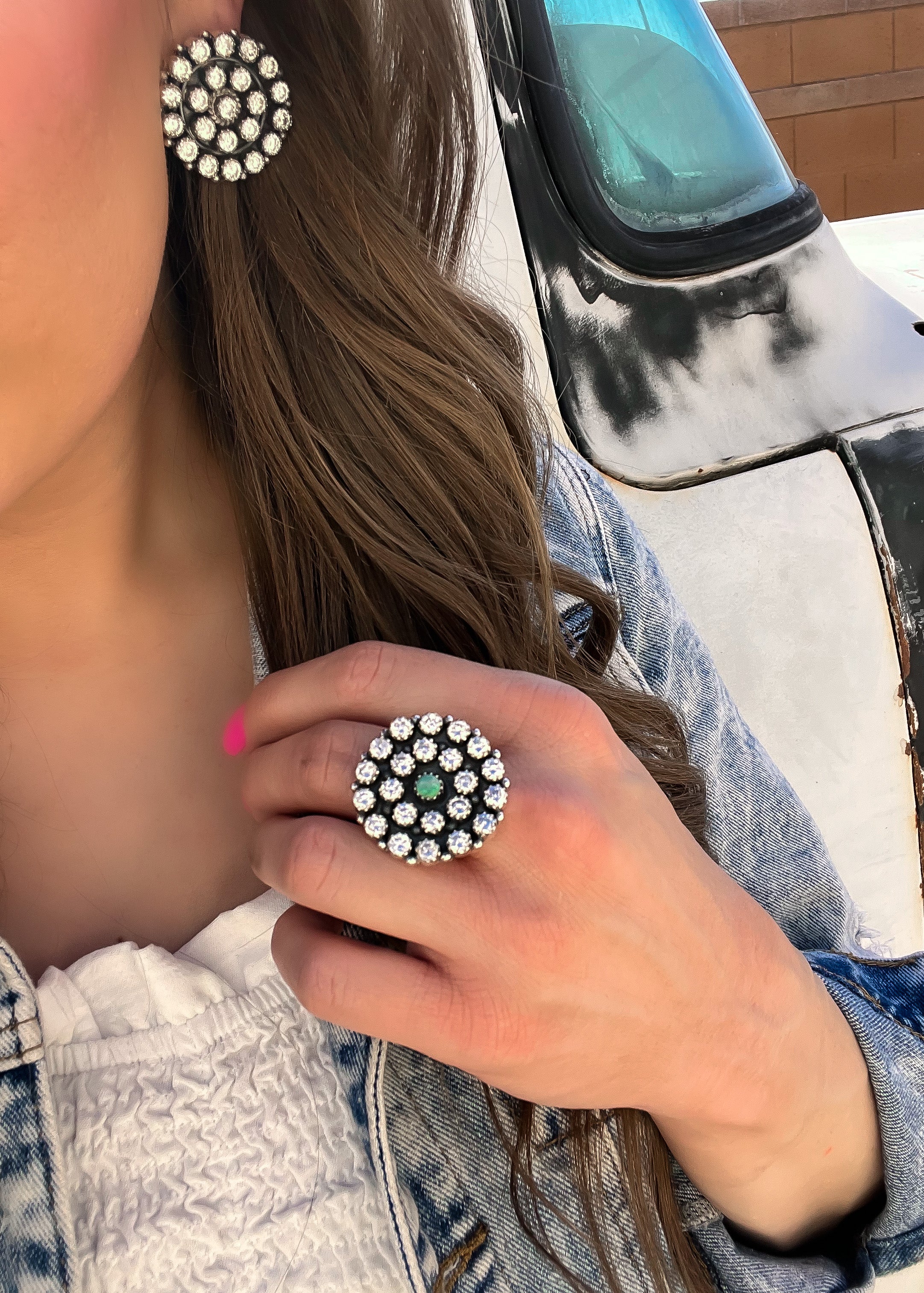 Crystal & Turquoise Cluster Sterling Silver Ring |-Rings-Krush Kandy, Women's Online Fashion Boutique Located in Phoenix, Arizona (Scottsdale Area)