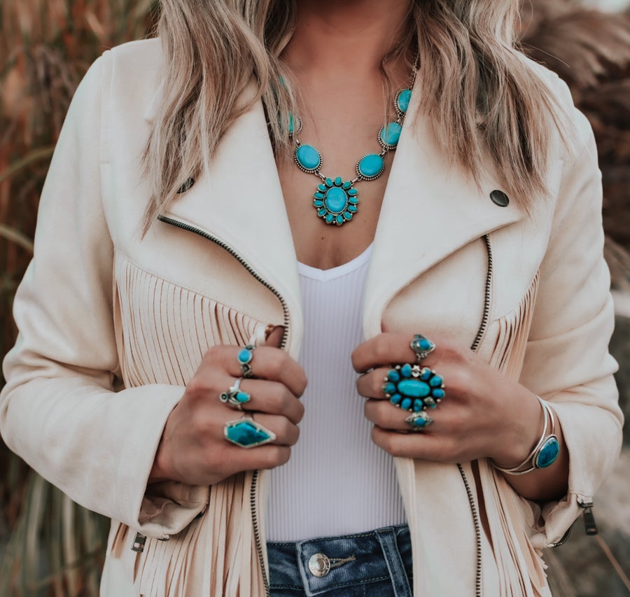 Boho Goddess Turquoise Blossom Necklace-Rings-Krush Kandy, Women's Online Fashion Boutique Located in Phoenix, Arizona (Scottsdale Area)
