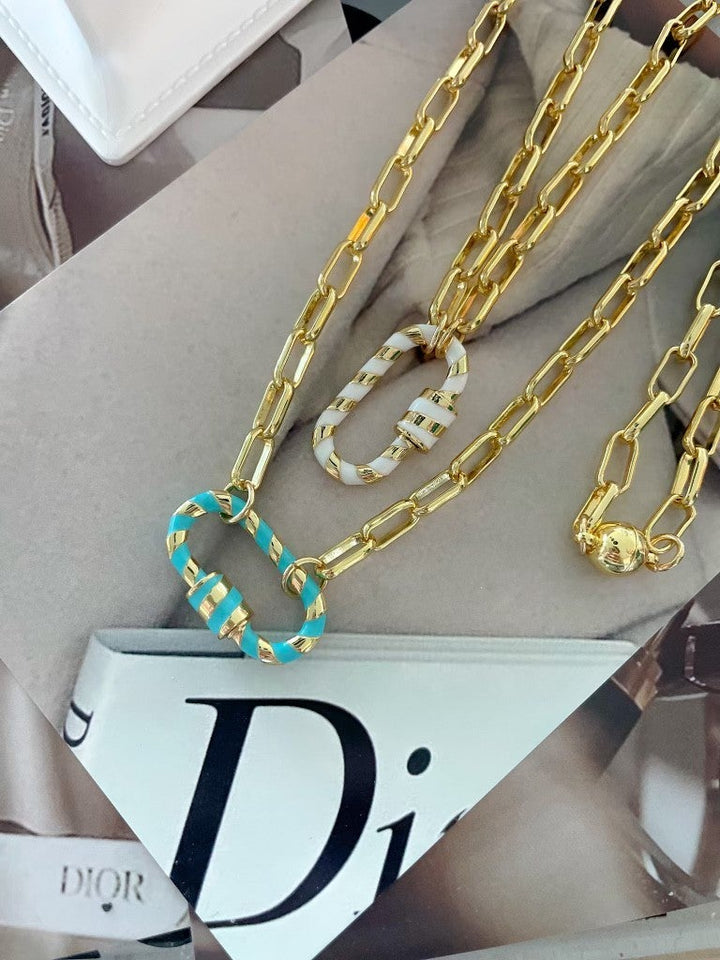 Enamel Stripe Carabiner Magnetic Necklace-Necklaces-Krush Kandy, Women's Online Fashion Boutique Located in Phoenix, Arizona (Scottsdale Area)