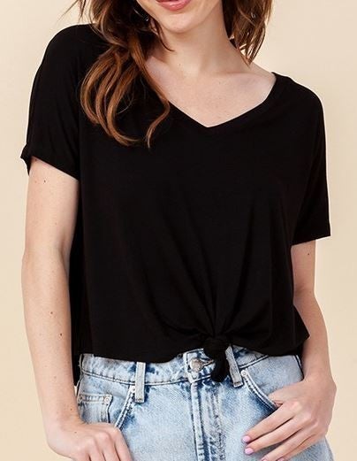 V-NECK SHORT SLEEVE CROP TOP WITH KNOT FRONT-CJC Import-Krush Kandy, Women's Online Fashion Boutique Located in Phoenix, Arizona (Scottsdale Area)