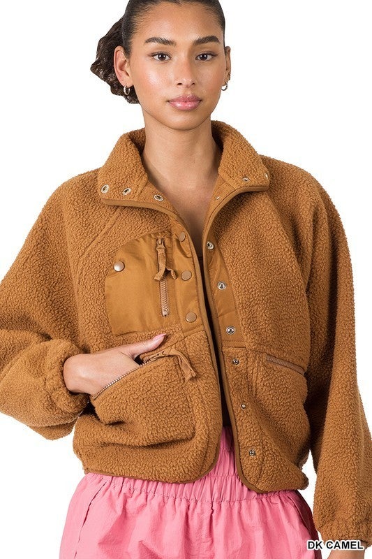 Button Fleece Jacket-Jackets-Krush Kandy, Women's Online Fashion Boutique Located in Phoenix, Arizona (Scottsdale Area)