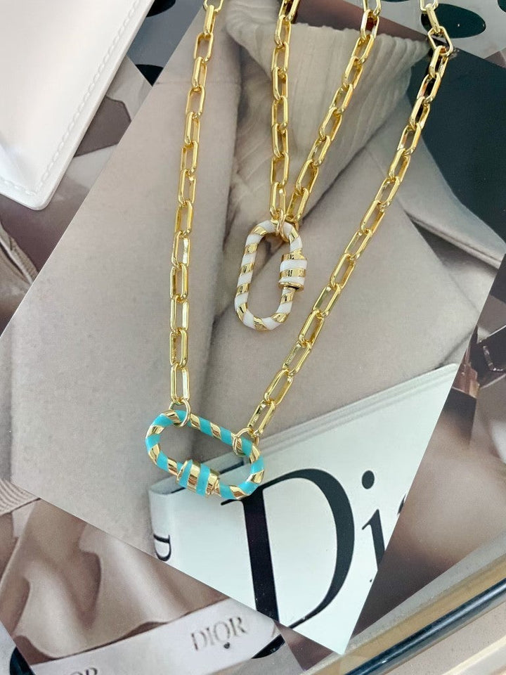 Enamel Stripe Carabiner Magnetic Necklace-Necklaces-Krush Kandy, Women's Online Fashion Boutique Located in Phoenix, Arizona (Scottsdale Area)