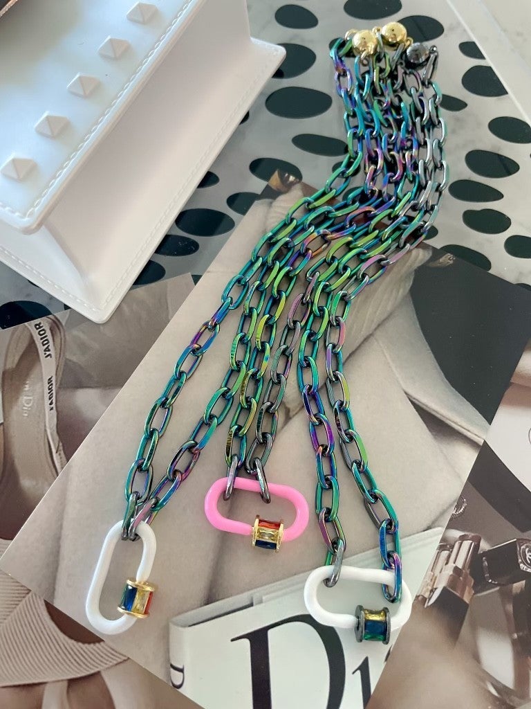 Enamel Carabiner and Metallic Chain Magnetic Necklace-Necklaces-Krush Kandy, Women's Online Fashion Boutique Located in Phoenix, Arizona (Scottsdale Area)