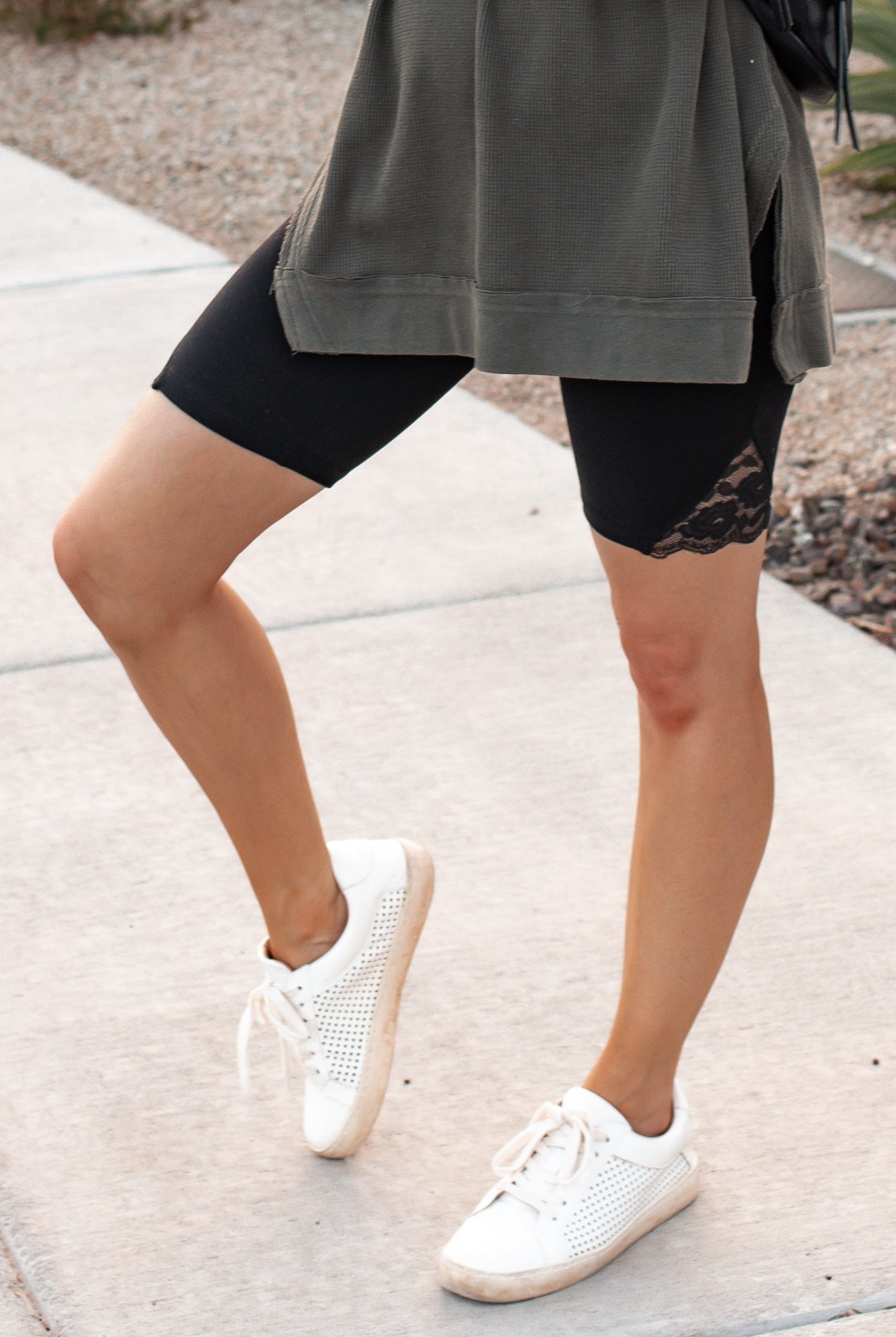 Mono B Feeling Fine Floral Lace Accent Highwaist Biker Short Leggings-Activewear Bottoms-Krush Kandy, Women's Online Fashion Boutique Located in Phoenix, Arizona (Scottsdale Area)
