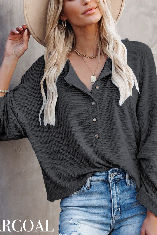 (S-2X, 5 Colors) Buttoned Loose Long Sleeve Shirt-Long Sleeve Tops-Krush Kandy, Women's Online Fashion Boutique Located in Phoenix, Arizona (Scottsdale Area)