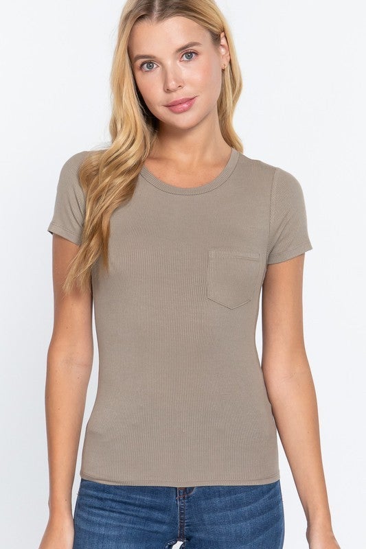 (9 Colors) Take a Trip Lux Pocketed Ribbed Top-Short Sleeve Tops-Krush Kandy, Women's Online Fashion Boutique Located in Phoenix, Arizona (Scottsdale Area)